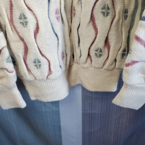 Tulchan 100% Pure New Wool Cardigan Sweater Cream Multicolor Geometric grandma - Picture 5 of 13